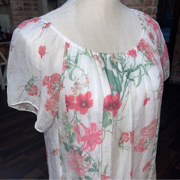 Luisa Ricci Italy 100% Silk Ivory Floral Sheer Off Shoulder Blouse Top S - Picture 3 of 12